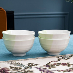 應州東進 色釉新骨瓷和青双色碗盘套装 4.5英寸螺纹碗 8个装