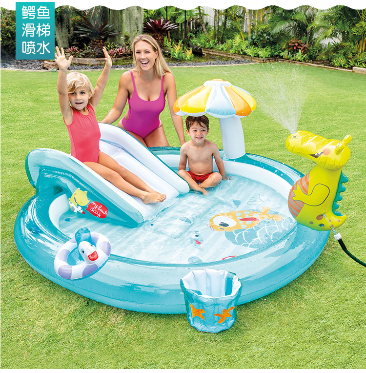 INTEX儿童戏水池充气游泳池家用宝宝滑梯喷水池婴儿海洋球池户外