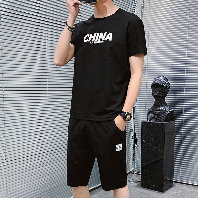 太平公鸡2020青少年圆领短袖T恤男士韩版休闲运动套装上衣