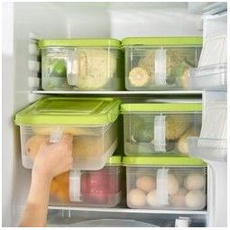 百露冰箱收纳盒带把手冷冻整理盒储物盒分类密封保鲜盒厨房塑料用盒子 绿色2个装 *6件   