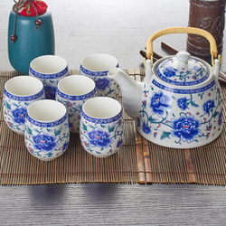 洁雅杰茶具套装整套茶具陶瓷7件套(1茶壶+6茶杯)提梁大容量礼盒装茶具套装 青花 *3件