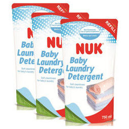 NUK儿童婴儿洗衣液新生儿宝宝专用手洗机洗衣物清洗液(温和无添加)补充装(750ml*3袋) *3件   