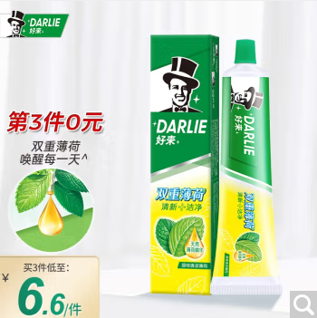 DARLIE 好来(原黑人牙膏)双重薄荷清新口气防蛀含氟牙膏改善牙渍烟渍牙刷牙膏家庭组合装 双重薄荷90g