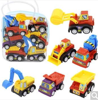 儿童玩具滑行小汽车模型回力工程车男孩玩具车 掌上迷你工程回力车6只【手提袋】