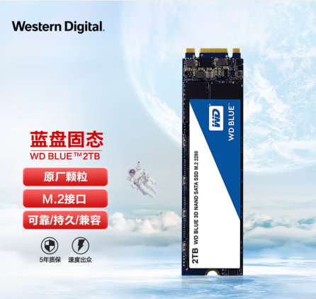 西部数据（WD) 2T SSD固态硬盘 SATA总线M.2接口 Blue系列 3D技术 高速读写 大容量 五年质保