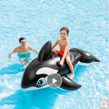 INTEX火烈鸟游泳圈玩具成人儿童水上玩具坐骑独角兽泳池充气浮床 黑鲸坐骑【脚泵】