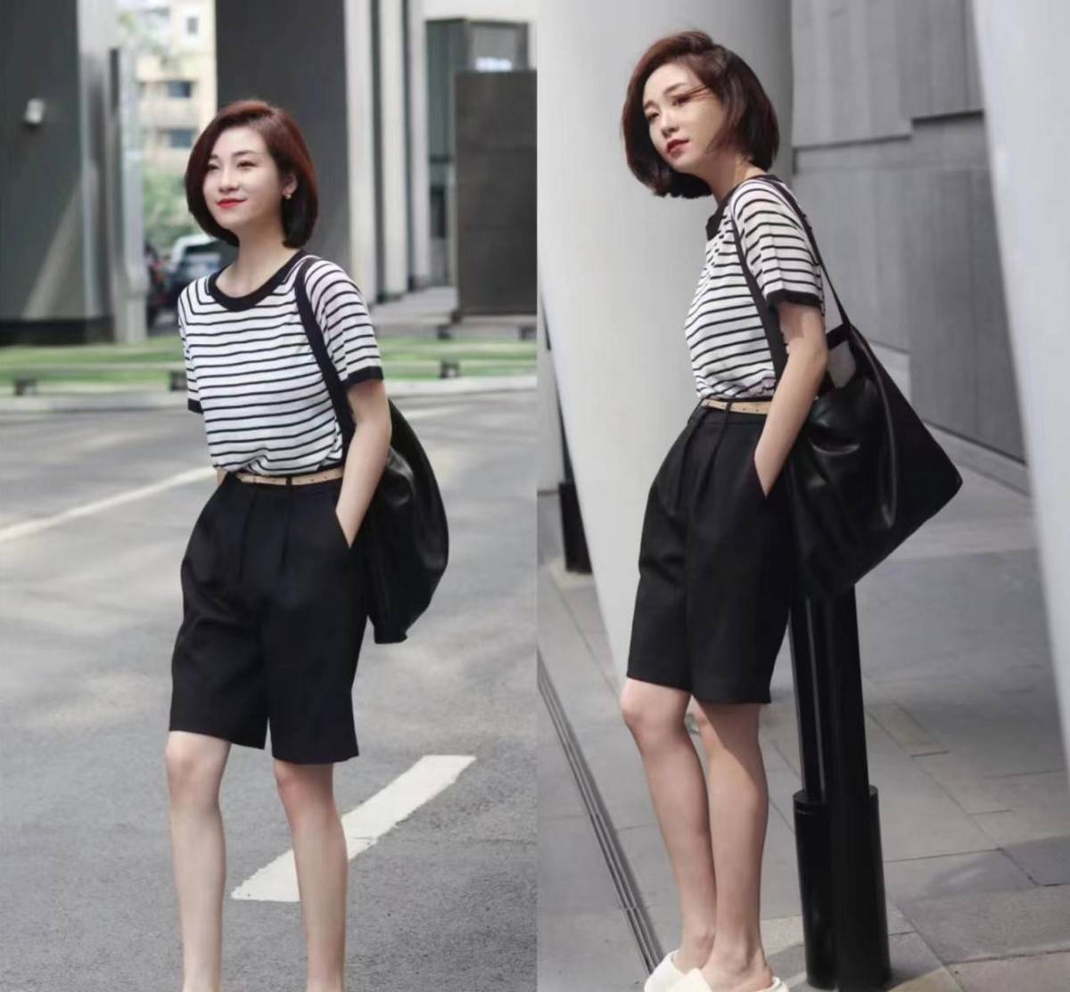 夏季穿搭福音，“条纹衫+短裤”轻松搭配，时尚舒适，适合各年龄段人群