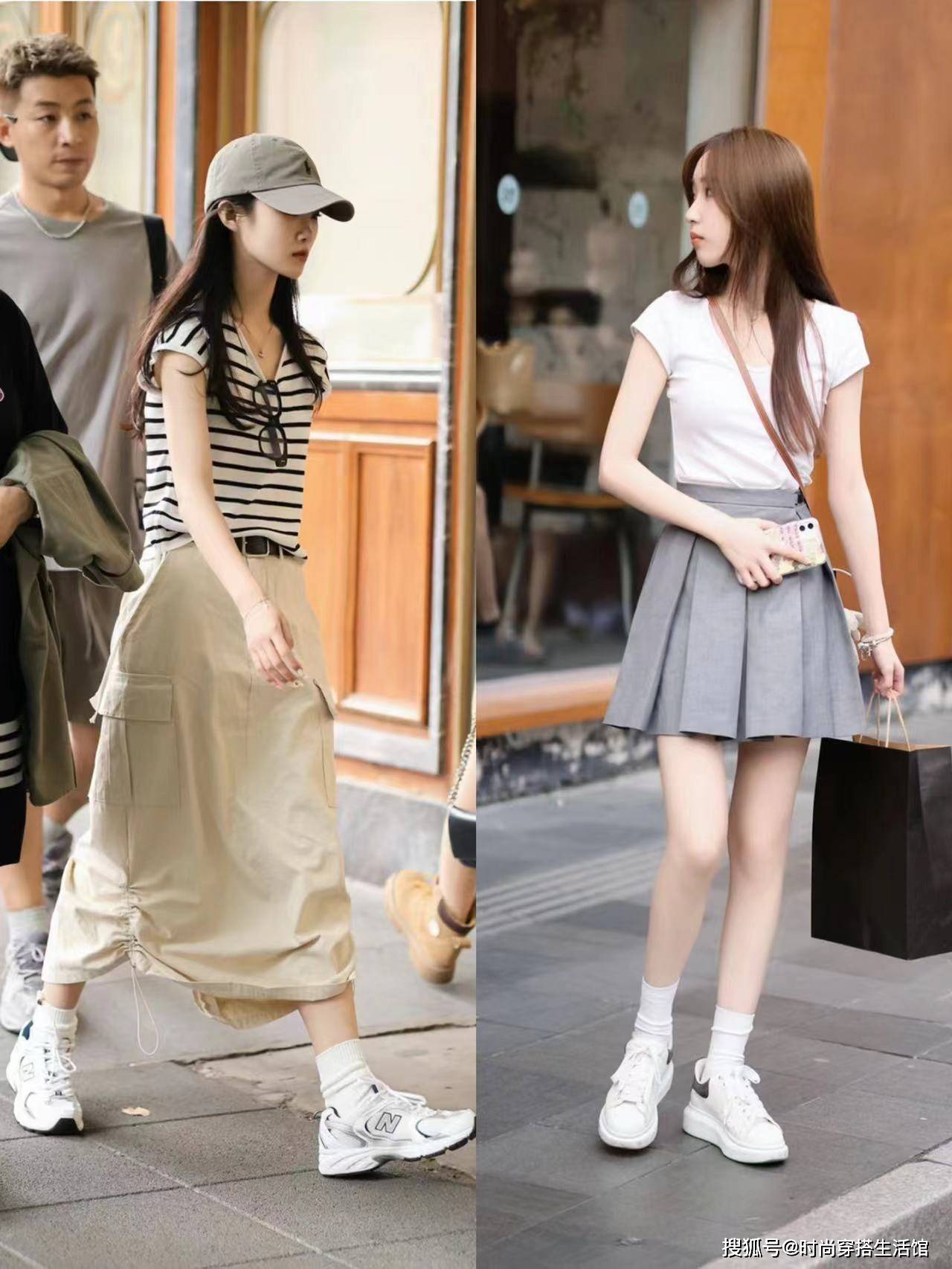 去了上海才知道，会穿的女人都爱“裙子+运动鞋”，美得优雅高级