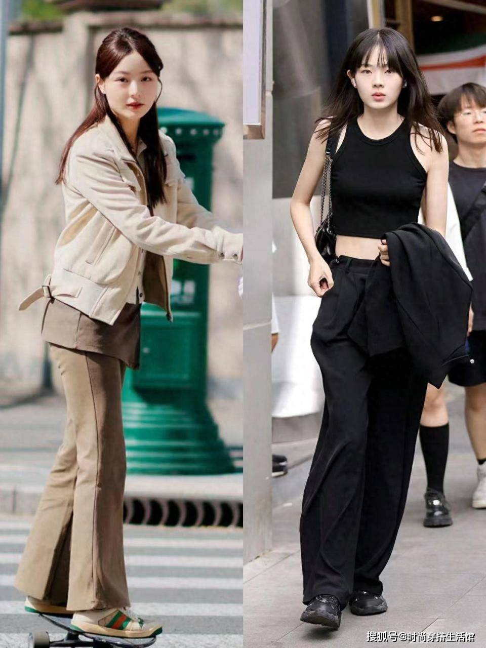 被上海街拍惊艳到了！“长裤+运动鞋”搭配时髦又有女人味，好美