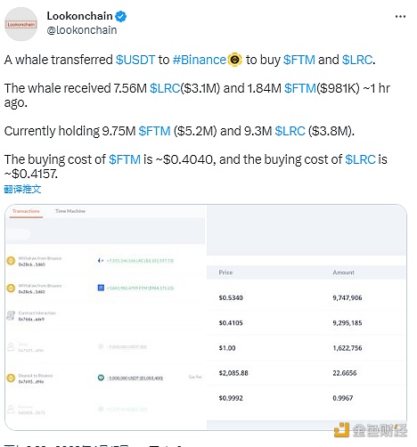 鲸鱼异动：756万LRC与184万FTM大转移！