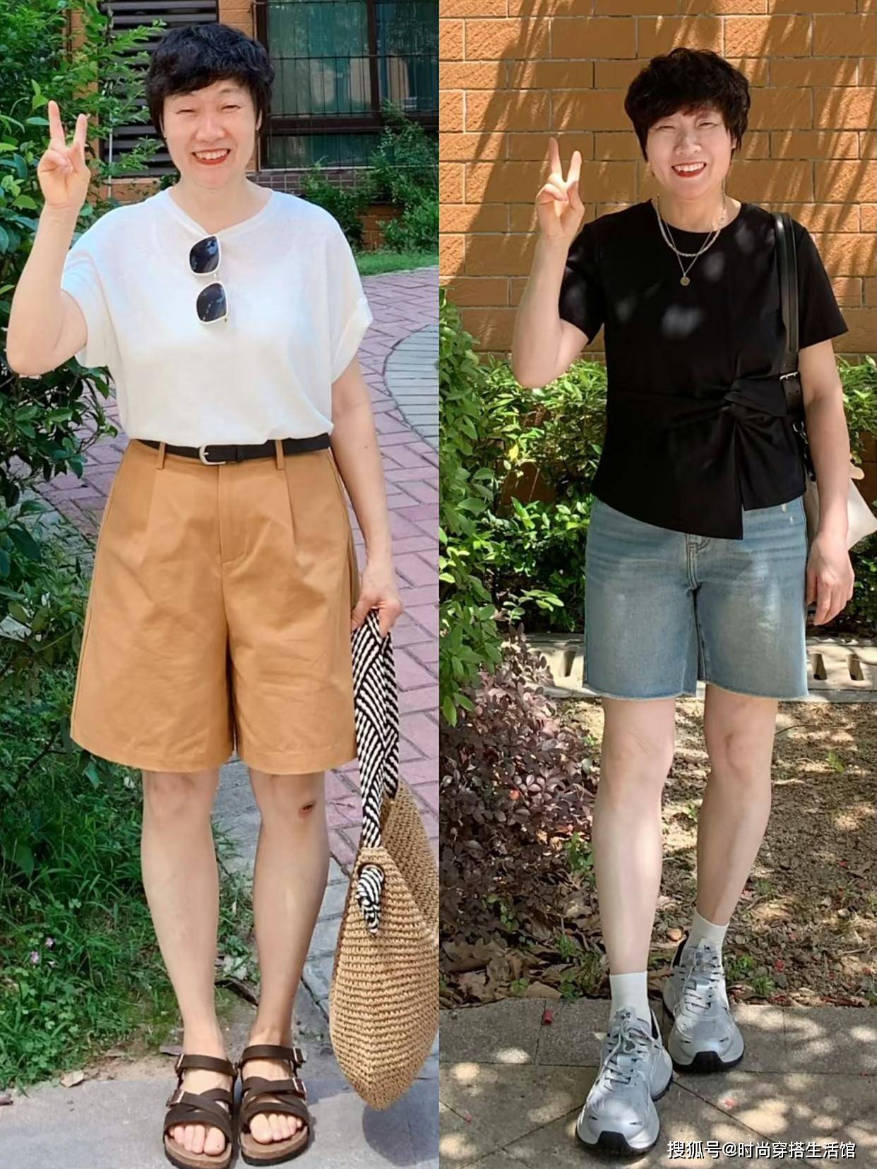 今夏流行的“T恤+短裤”太美了，中年女人这样穿，时髦显高又好看