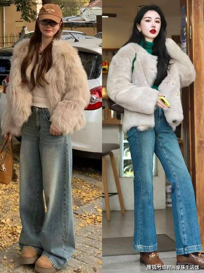 今年冬天的“短外套+牛仔裤”太火了，这样穿时髦高级，谁穿谁美
