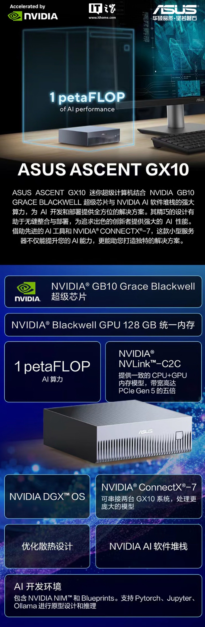 华硕 Ascent GX10“迷你超级计算机”新增 128GB RAM + 4TB SSD 版，36999 元